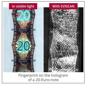 latent fingerprint on twenty euro bank note hologram detected with eviscan